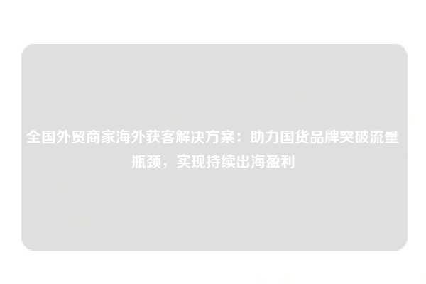 全国外贸商家海外获客解决方案:助力国货品牌突破流量瓶颈,实现持续出海盈利