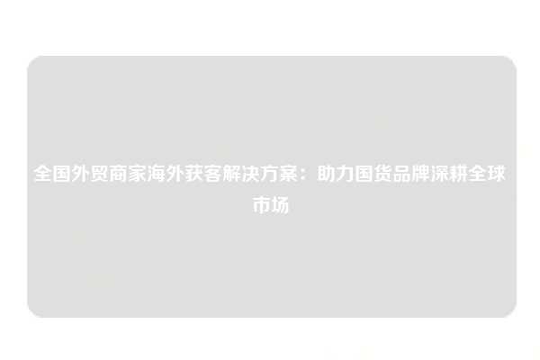 全国外贸商家海外获客解决方案:助力国货品牌深耕全球市场