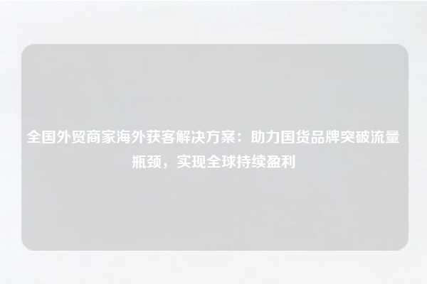 全国外贸商家海外获客解决方案:助力国货品牌突破流量瓶颈,实现全球持续盈利