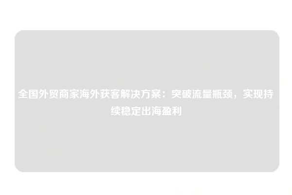 全国外贸商家海外获客解决方案：突破流量瓶颈，实现持续稳定出海盈利