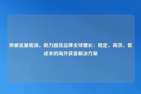 突破流量瓶颈，助力国货品牌全球增长：稳定、高效、低成本的海外获客解决方案