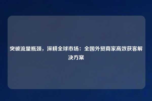 突破流量瓶颈，深耕全球市场：全国外贸商家高效获客解决方案