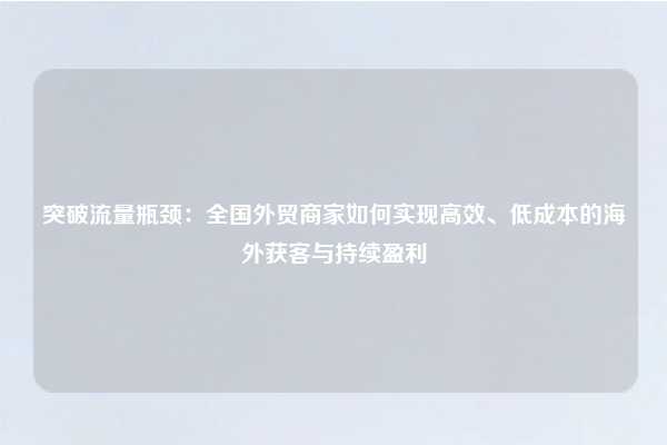 突破流量瓶颈：全国外贸商家如何实现高效、低成本的海外获客与持续盈利