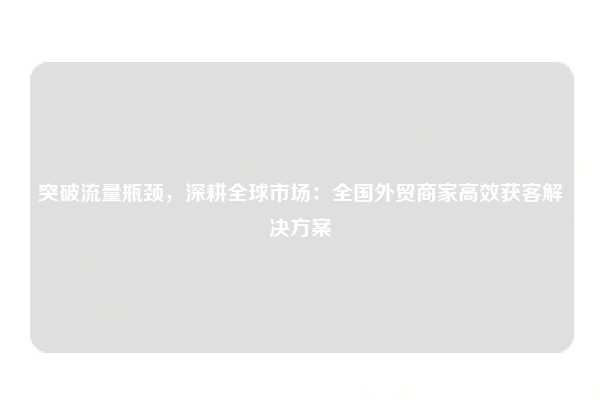 突破流量瓶颈，深耕全球市场：全国外贸商家高效获客解决方案