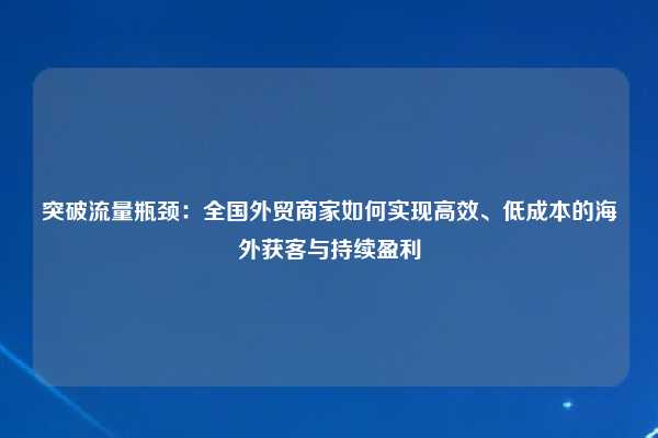 突破流量瓶颈：全国外贸商家如何实现高效、低成本的海外获客与持续盈利