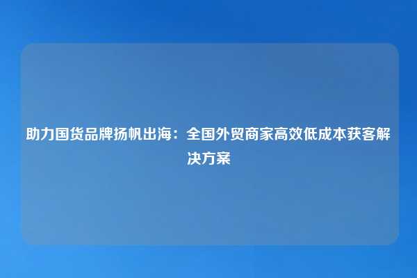 助力国货品牌扬帆出海：全国外贸商家高效低成本获客解决方案