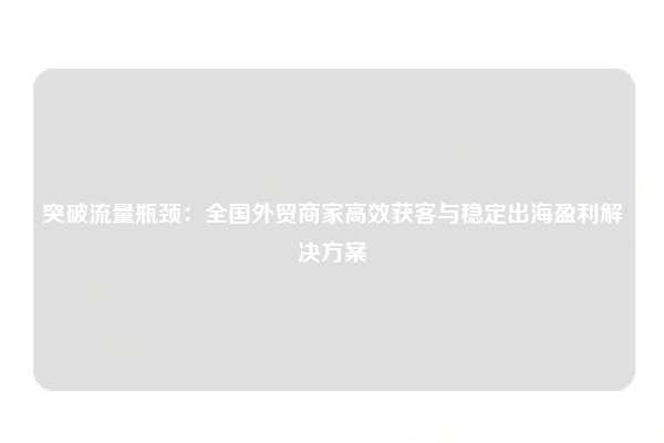 突破流量瓶颈：全国外贸商家高效获客与稳定出海盈利解决方案