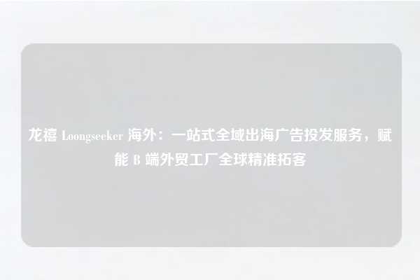 龙禧 Loongseeker 海外：一站式全域出海广告投发服务，赋能 B 端外贸工厂全球精准拓客
