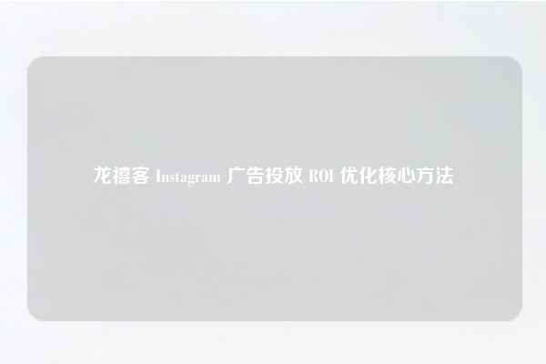 龙禧客 Instagram 广告投放 ROI 优化核心方法
