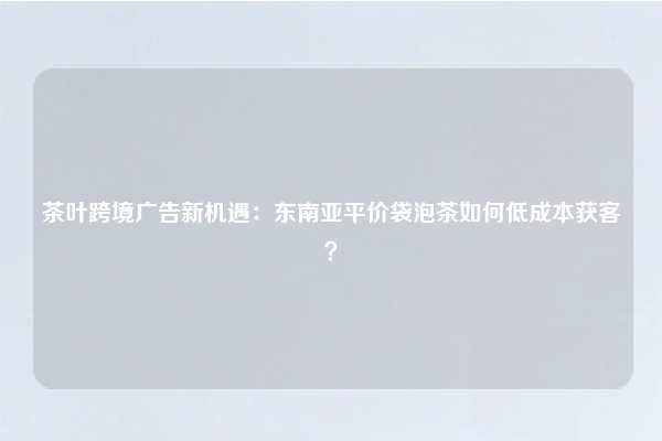 茶叶跨境广告新机遇：东南亚平价袋泡茶如何低成本获客？