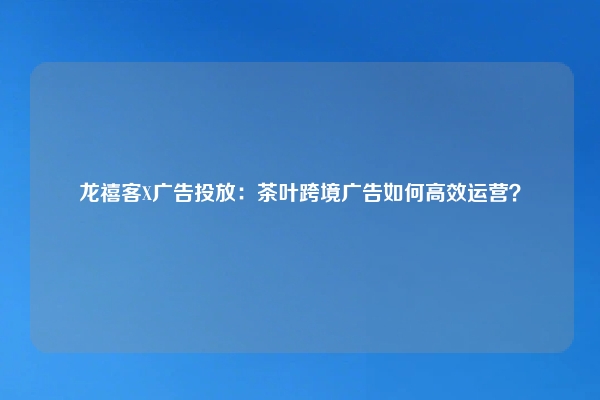 龙禧客X广告投放：茶叶跨境广告如何高效运营？
