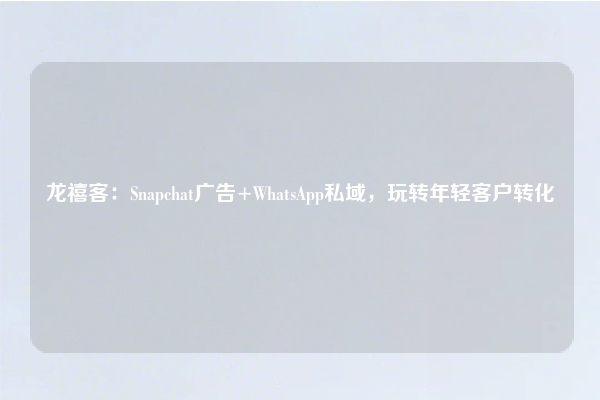 龙禧客：Snapchat广告+WhatsApp私域，玩转年轻客户转化