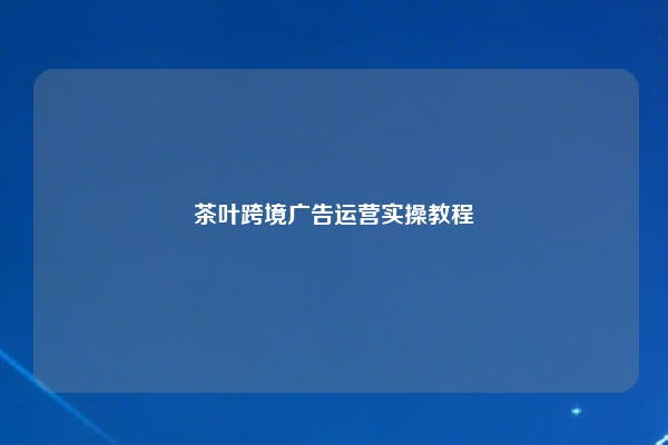 茶叶跨境广告运营实操教程