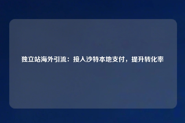 独立站海外引流：接入沙特本地支付，提升转化率